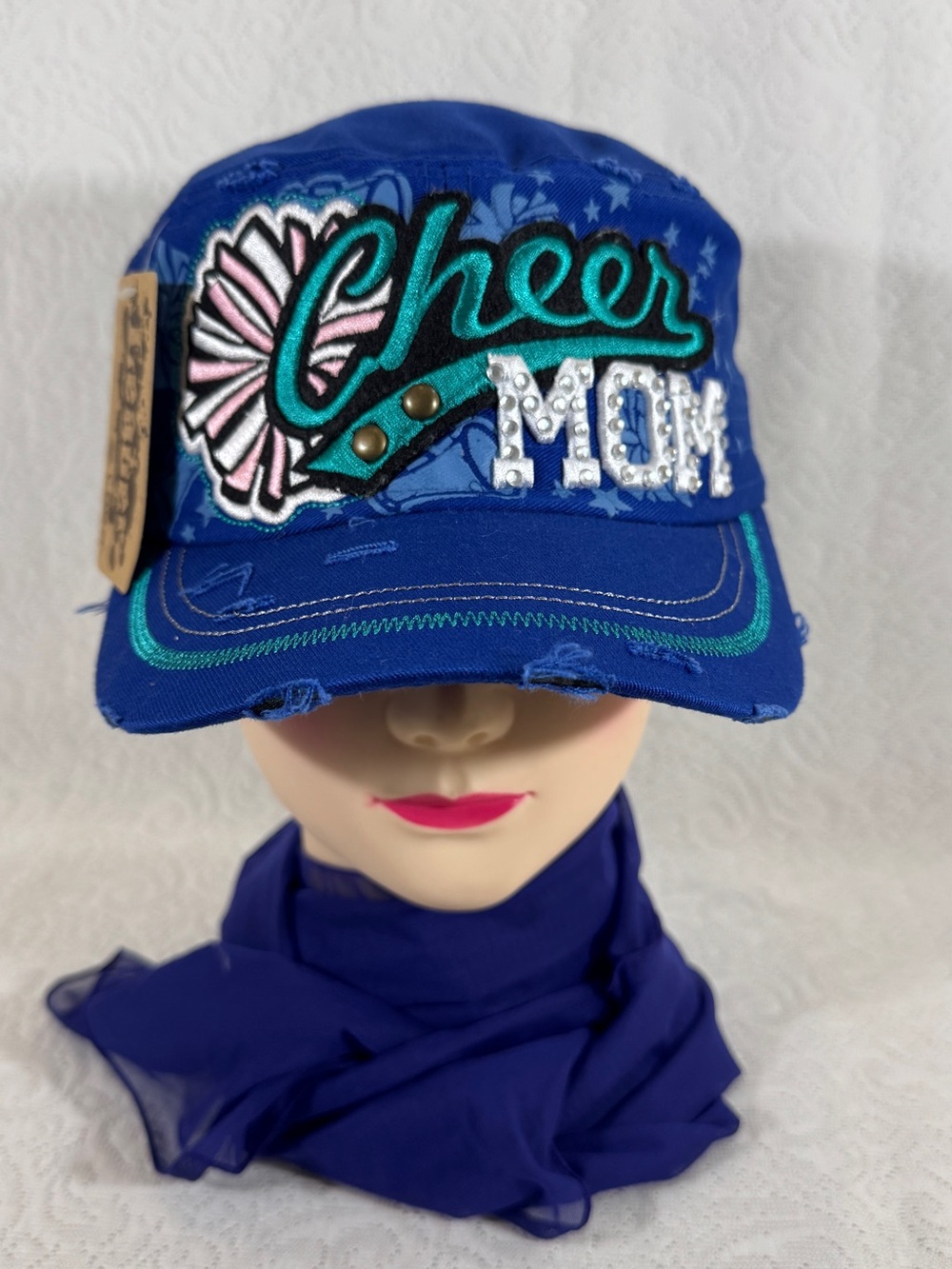 New With Tag Cheer Mom Embroidered Blue women Cap Hat